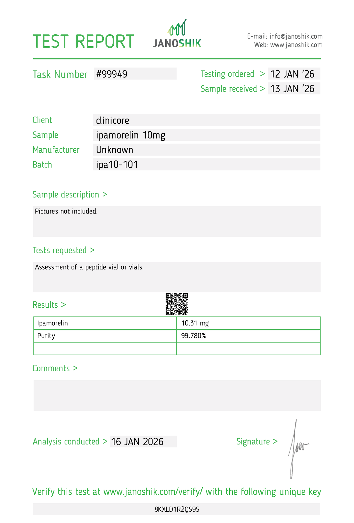 IPAMORELIN 10mg – Research Peptide Vial | CLINICORE Peptides