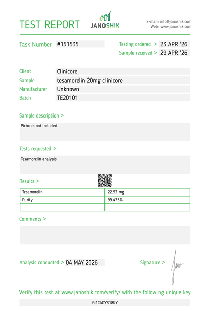 TESA 20mg – Research Peptide Vial | CLINICORE Peptides